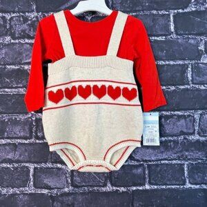 Cat & Jack 6-9 Months Red Heart Valentines Sweater Romper Knit